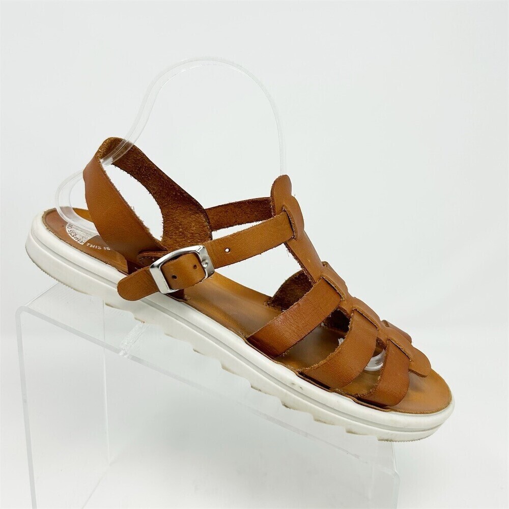 Brown Fisherman Gladiator Slingback Sandals White Lug Sole Size 41 Made in Spain